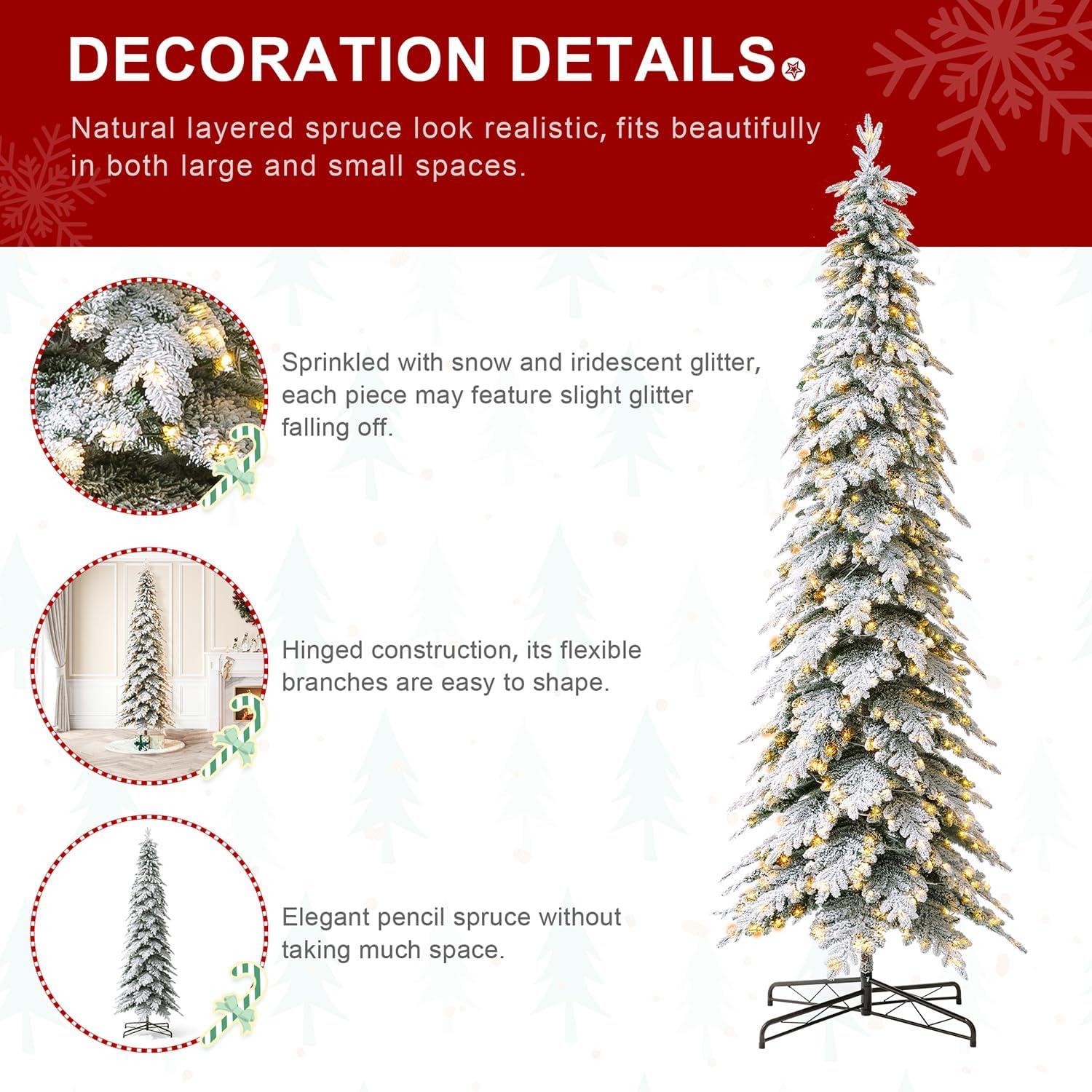 11ft Warm White Pre-Lit Flocked Narrow Spruce Christmas Tree