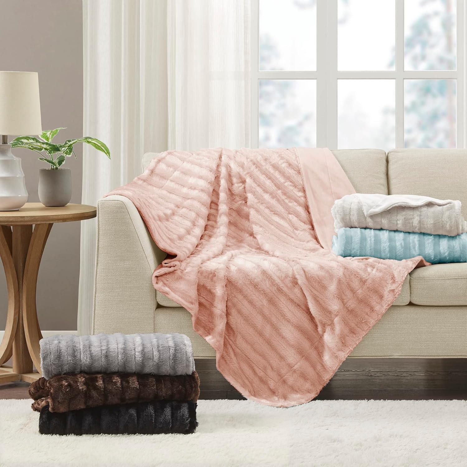 Madison Park Duke Blush Long Fur Throw 50x60"