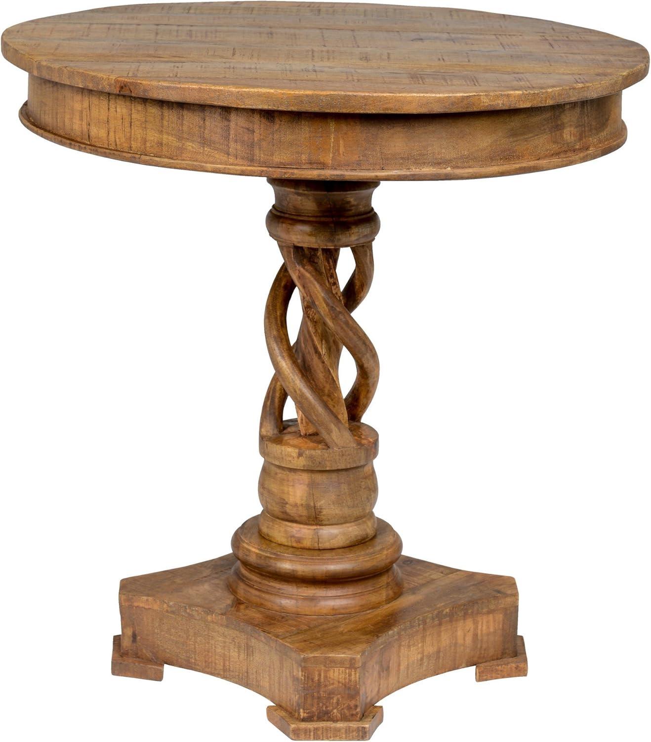 Wooden Round Table with Intricate Braided Pedestal Base, Brown- Saltoro Sherpi