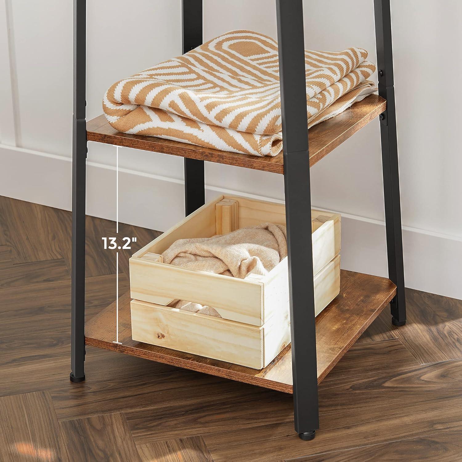 8 Hooks Coat Rack Stand with 3 Shelves Coat Tree for Entryway Bedroom Living Room Rustic Brown and Black