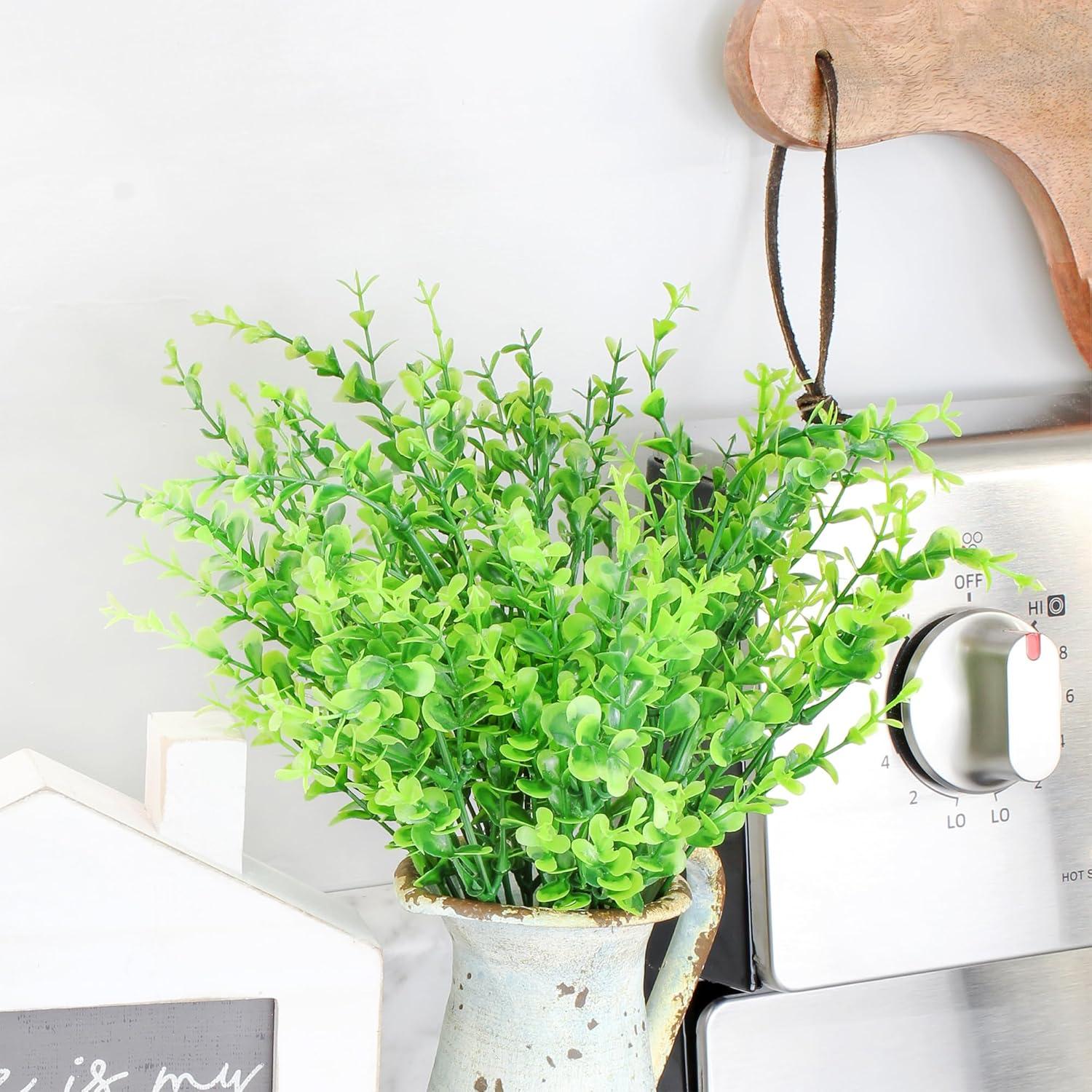 Cornucopia Brands Artificial Shrubs, 8pk; Faux Plastic Leafy Greenery Imitation Boxwood Plants, Indoor/Outdoor