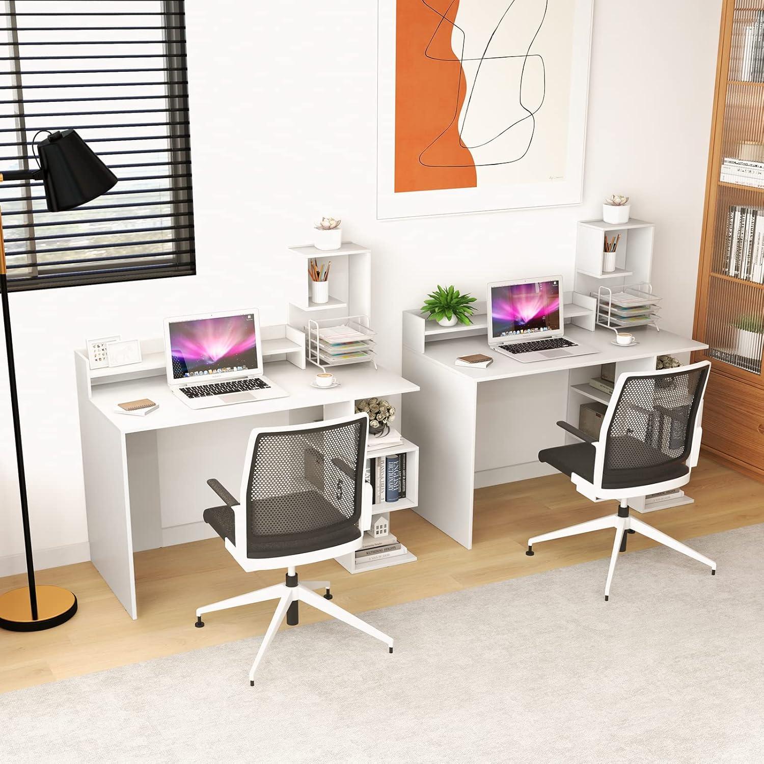 Gymax 48'' Modern Computer Desk Home Office Workstation w/ Hutch & Storage Shelves White