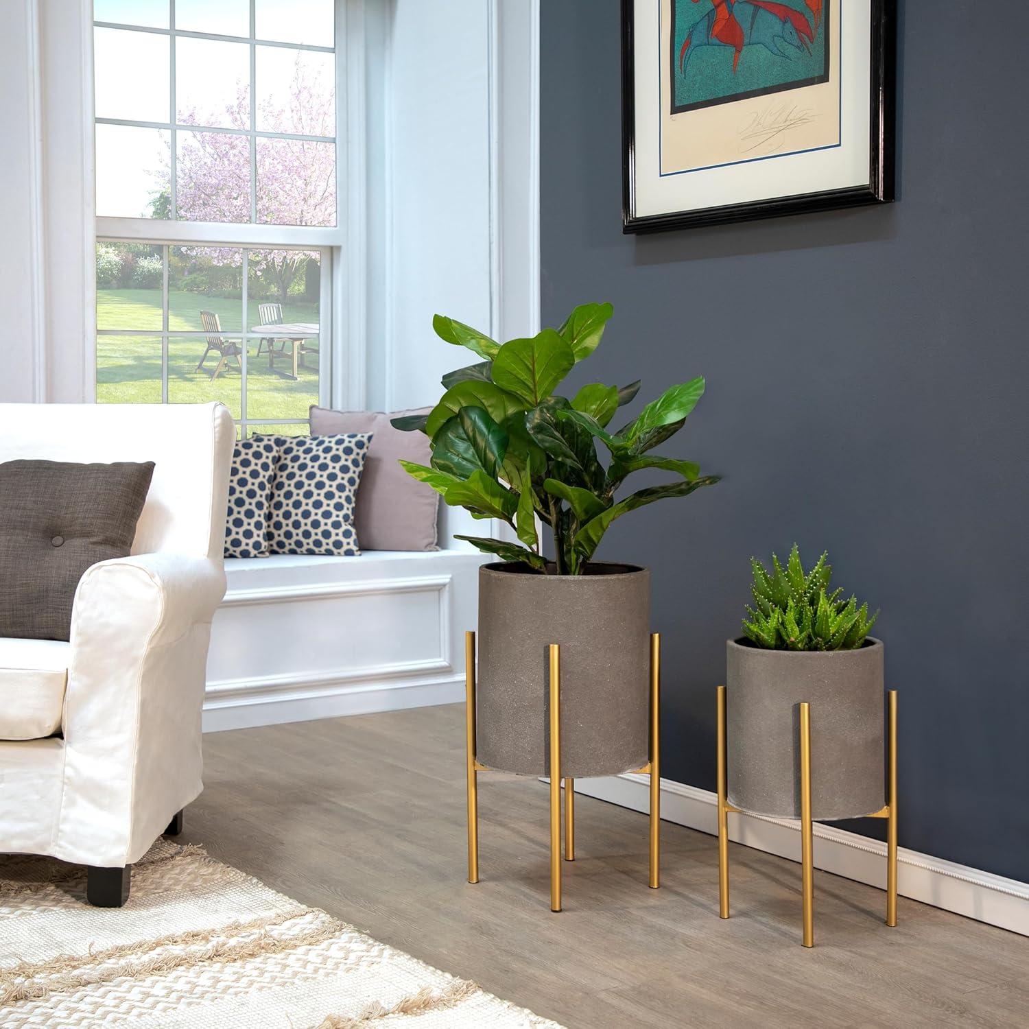 Bella Patterned Raised Planters with Gold Stand - Set of 2