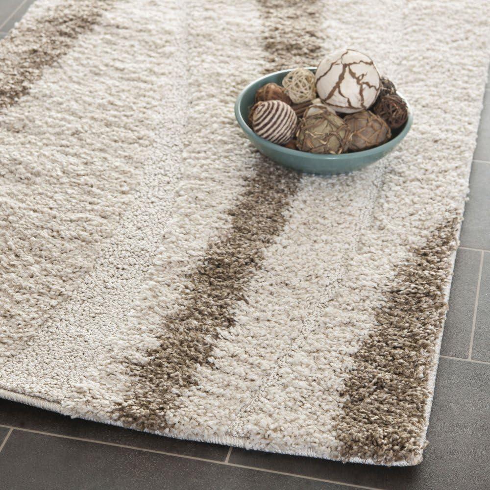 Florida Shag SG451 Power Loomed Indoor Area Rug - Cream/Dark Brown - 8'x10' - Safavieh