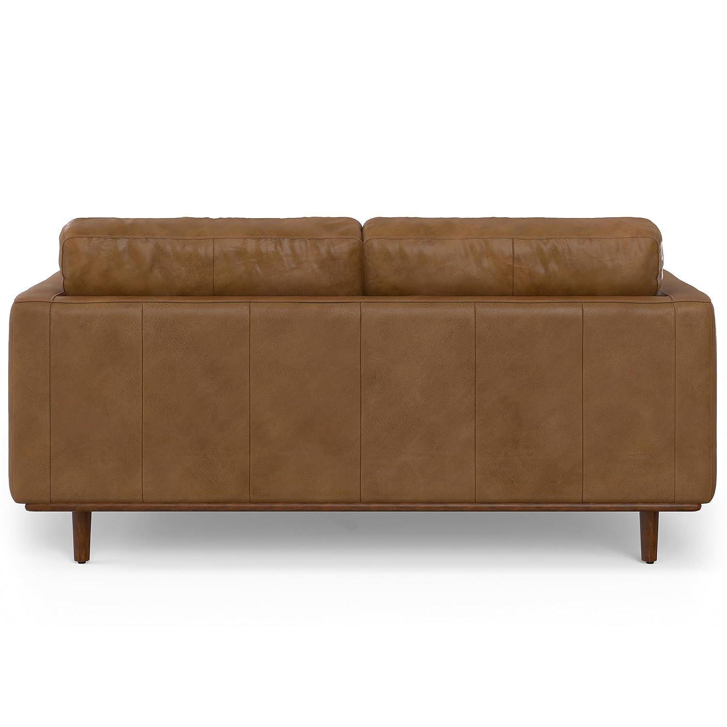 Simpli Home Morrison Genuine Leather Sofa, Mid-Century Modern Couch for Living Room, Handcrafted with Removable Cushions