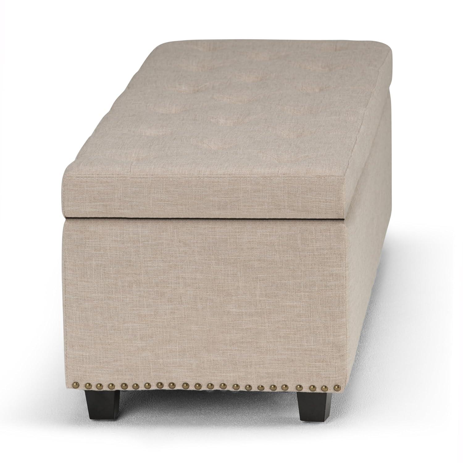 Simpli Home Hamilton 48"W Upholstered Storage Ottoman Bench with Lift-Top Lid, Tufted Design, and Nailhead Trim