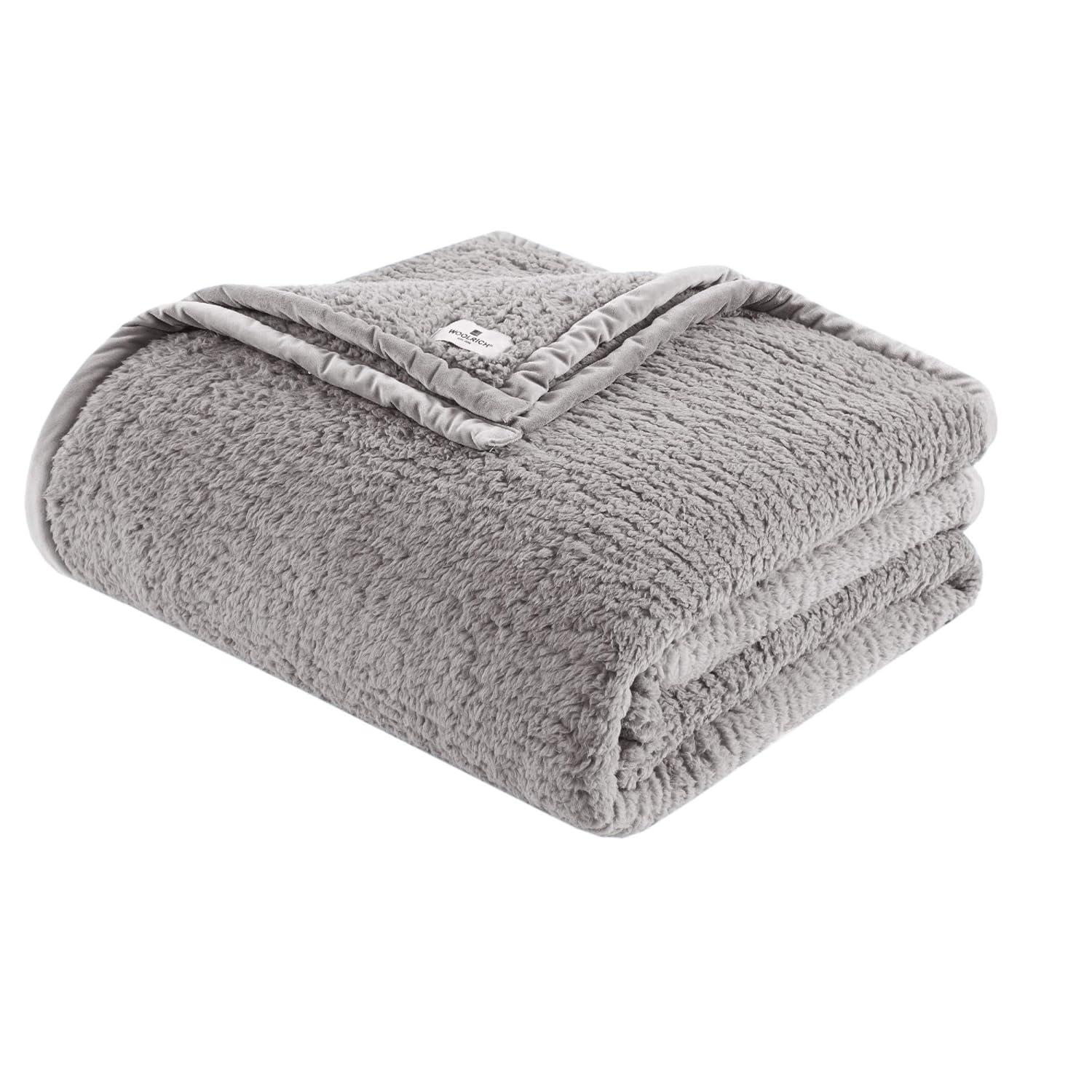 Woolrich Twin Burlington Solid Berber Cozy Soft Brushed Bed Blanket Gray: Woolrich Velvet Transitional Style, OEKO-TEX Certified