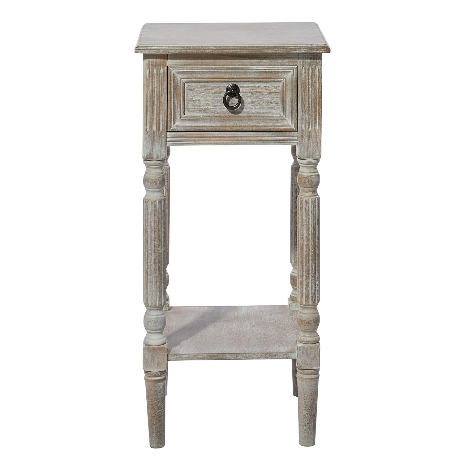 Rustic Country Wood Accent Table - Olivia & May: French Style, Tall End Table for Living Room with Drawer