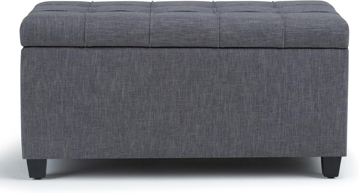 Simpli Home Sienna 34" Transitional Rectangle Ottoman Bench in Gray Linen Look Fabric