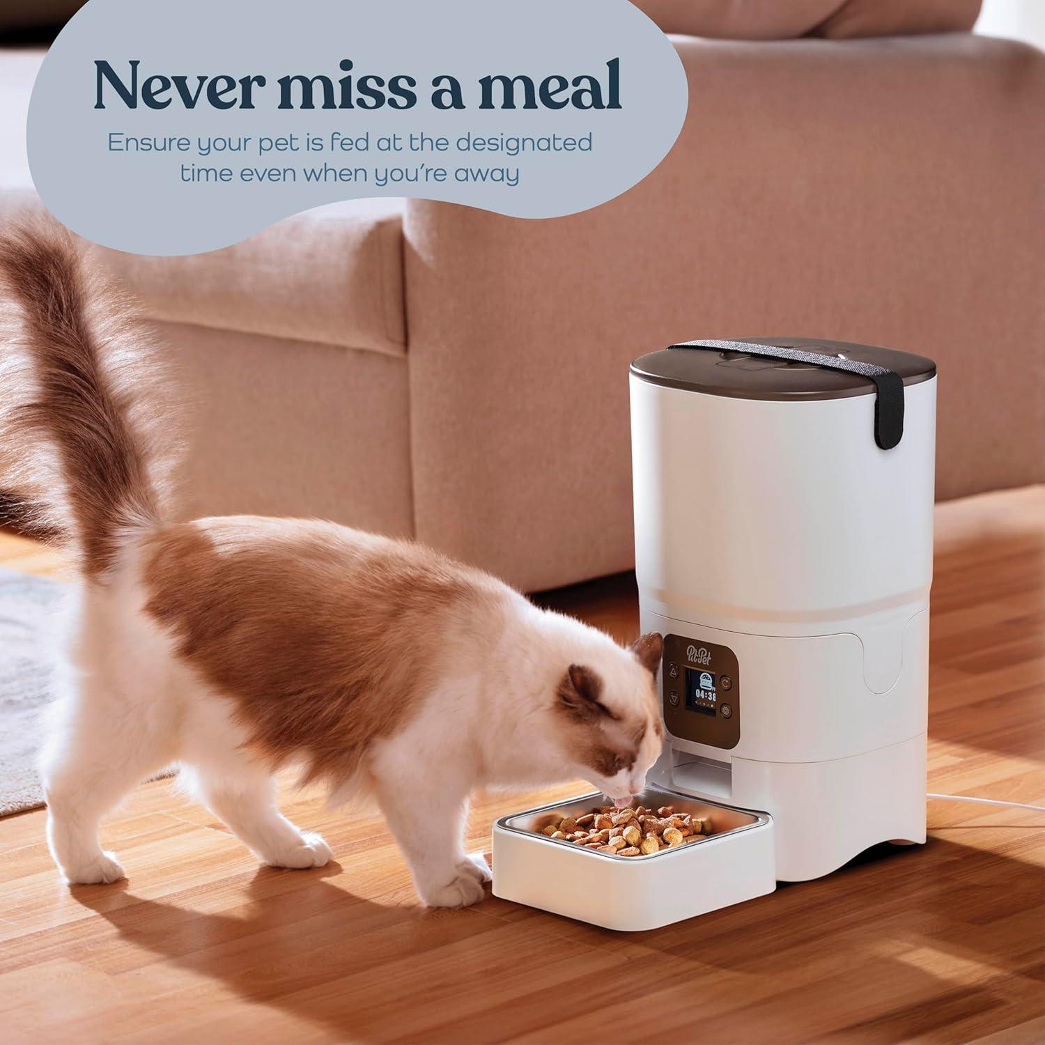 Smart Automatic Cat Feeder - 6-L Reliable Automatic Cat Food Dispenser with Display LCD Screen for Easy Set Up -Portion Control Automatic Dog Feeder - Desiccant Bag Keeps Dry Food Fresh-Voice Recorder