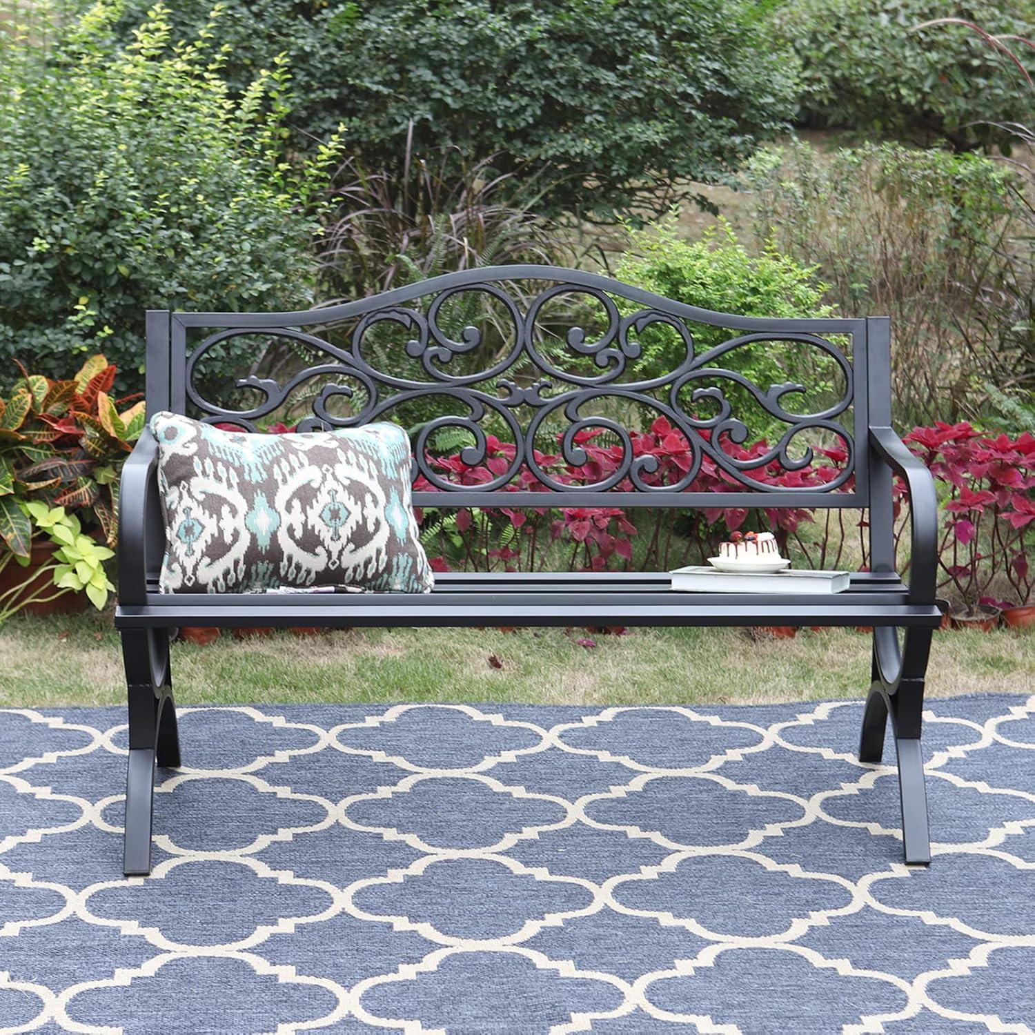 Sophia & William Outdoor Patio Metal Bench Pinkish Red