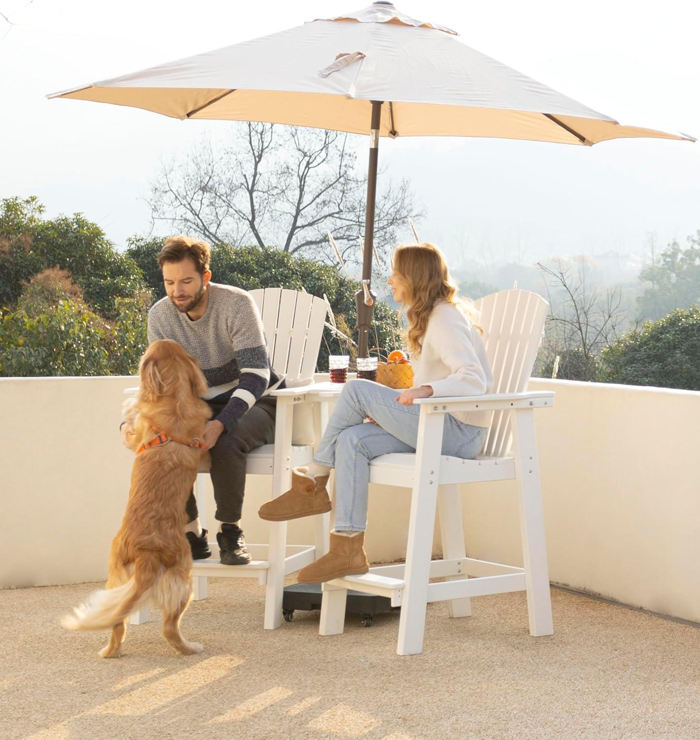 JUSTLET Tall Plastic Adirondack Chair Set of 2 W/ Outdoor Barstools and Connecting Tray, Brown