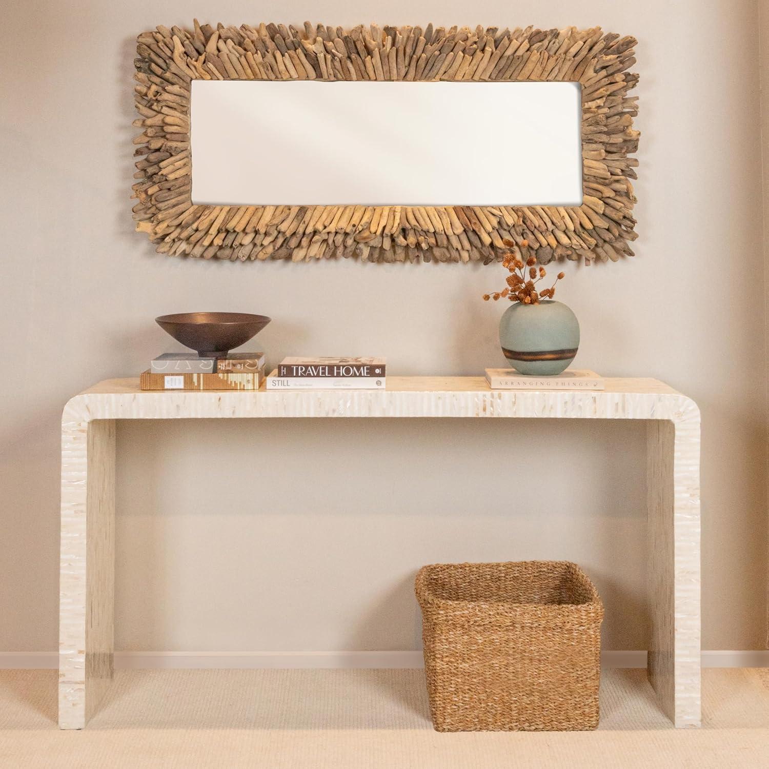 White Mother of Pearl Waterfall Console Table with Storage