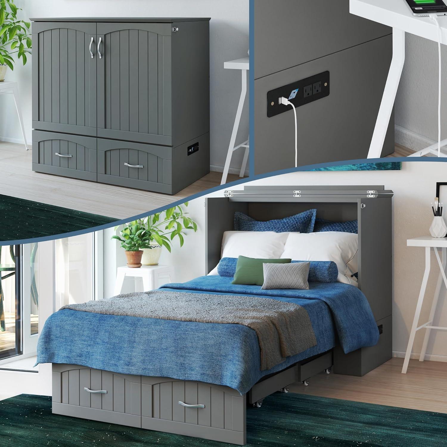 AFI Southampton Twin XL Size Modern Wood Murphy Bed Chest, Gray