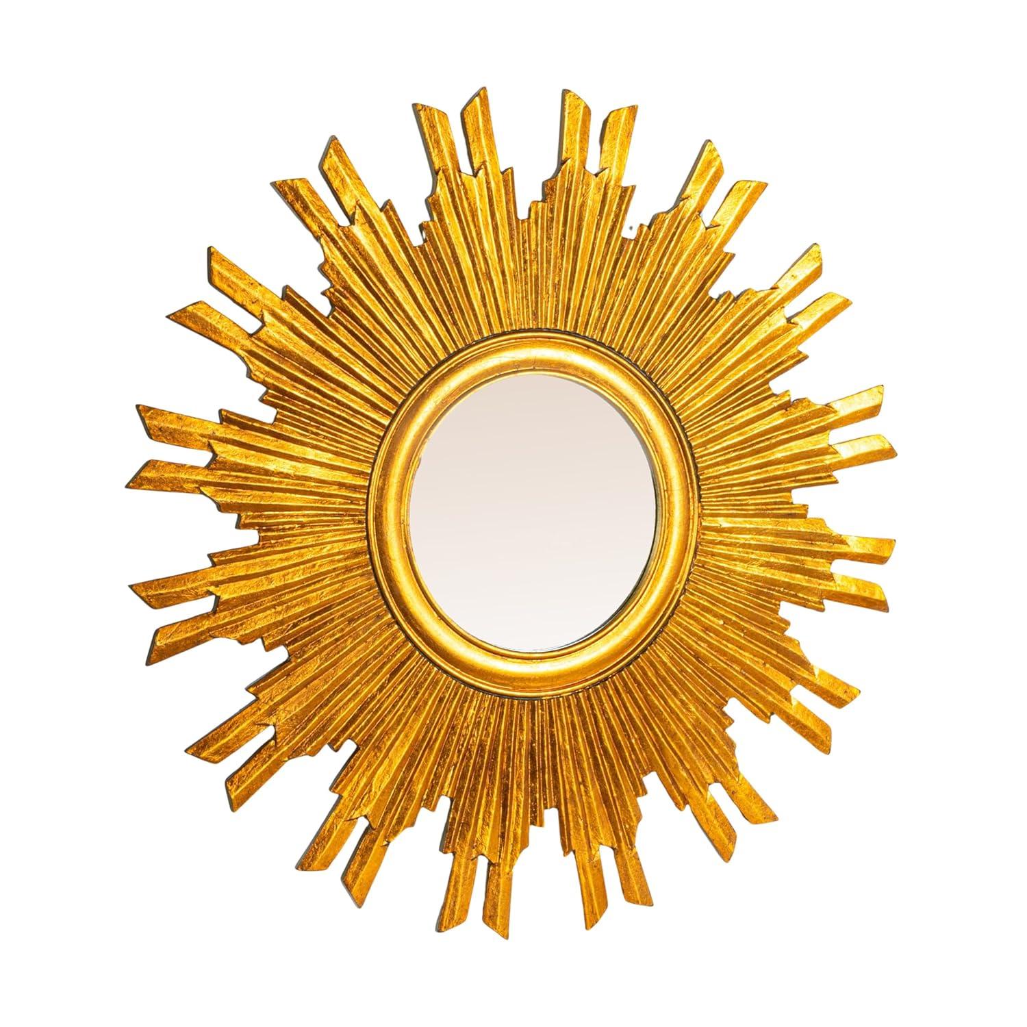 35.5" Round Wood Sunburst Wall Mirror Gold Finish - Storied Home: Eclectic Foyer Accent, MDF Composite