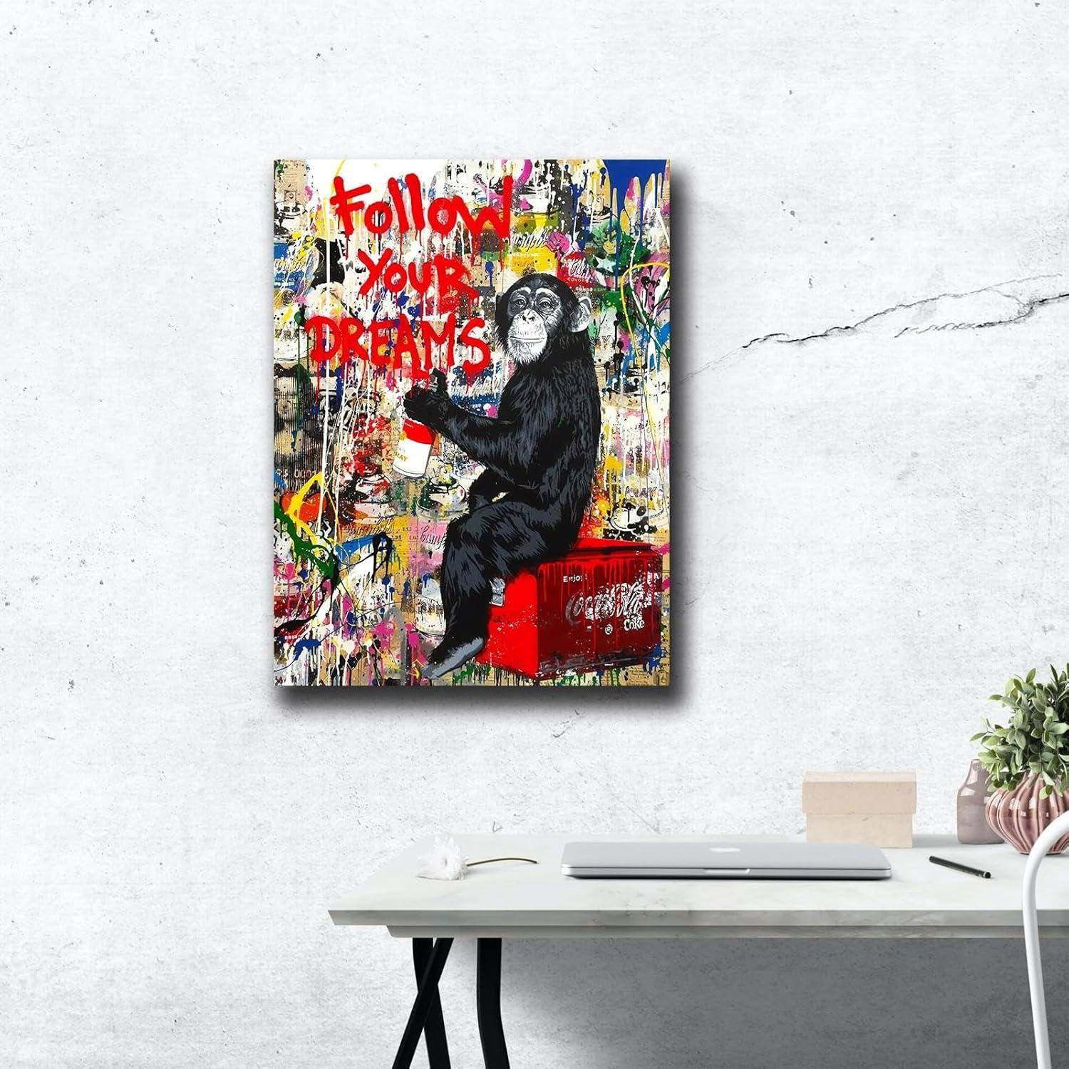 Banksy Inspired Gorilla Follow Your Dreams Canvas Print