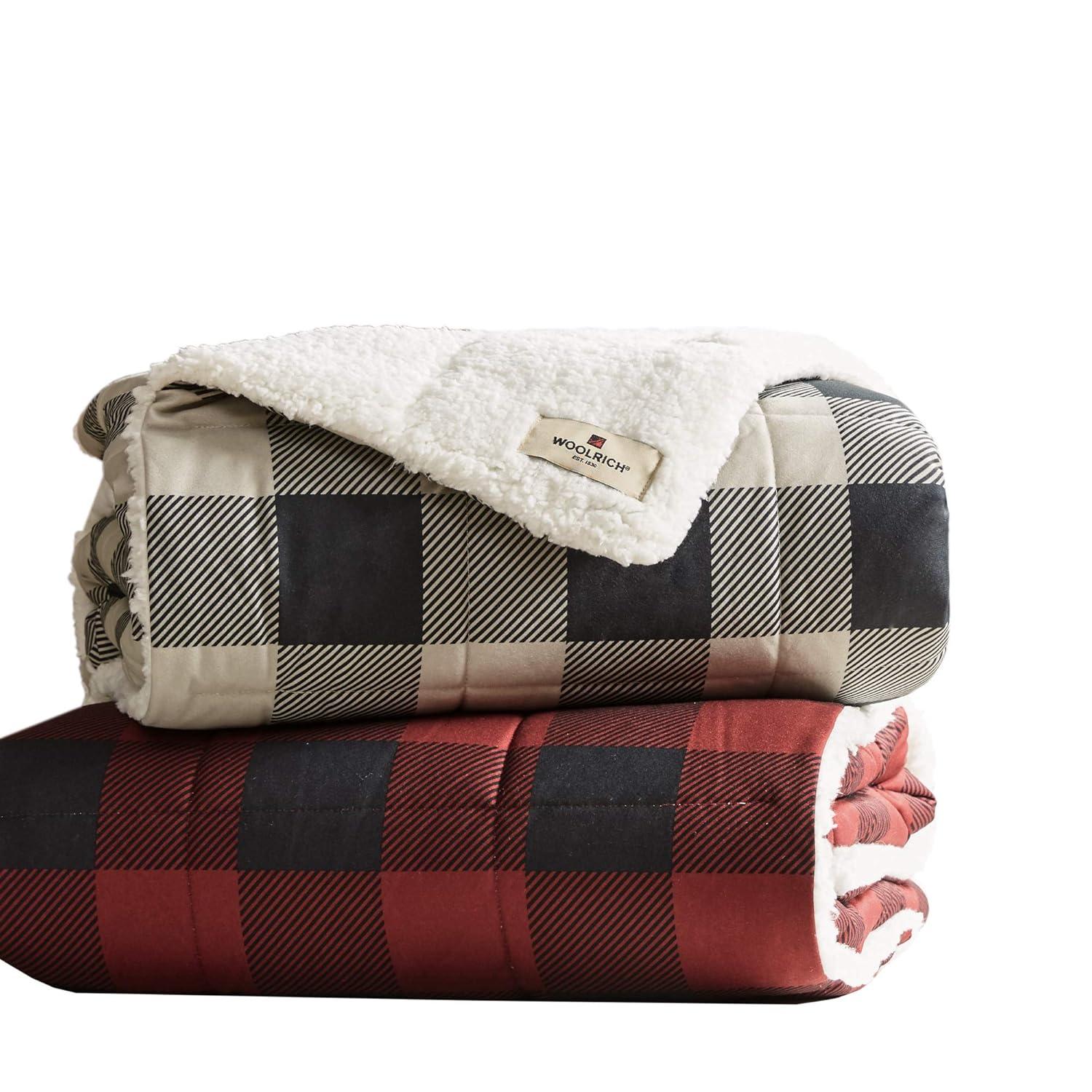 Woolrich Oversized Reversible Throw Blankets Premium Diamond Quilting, Cabin Lifestyle, Soft, Cozy Spun with Sherpa Reverse Cover for Couch, Bed and Office, 50x70, Linden Red
