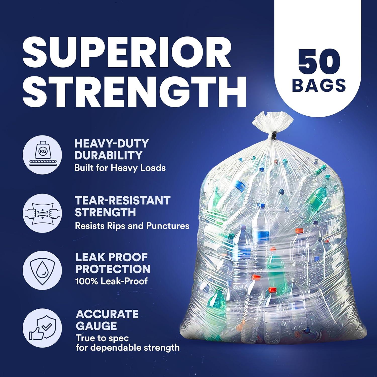 Plasticplace 55-60 Gallon Trash Bags, Clear (50 Count)