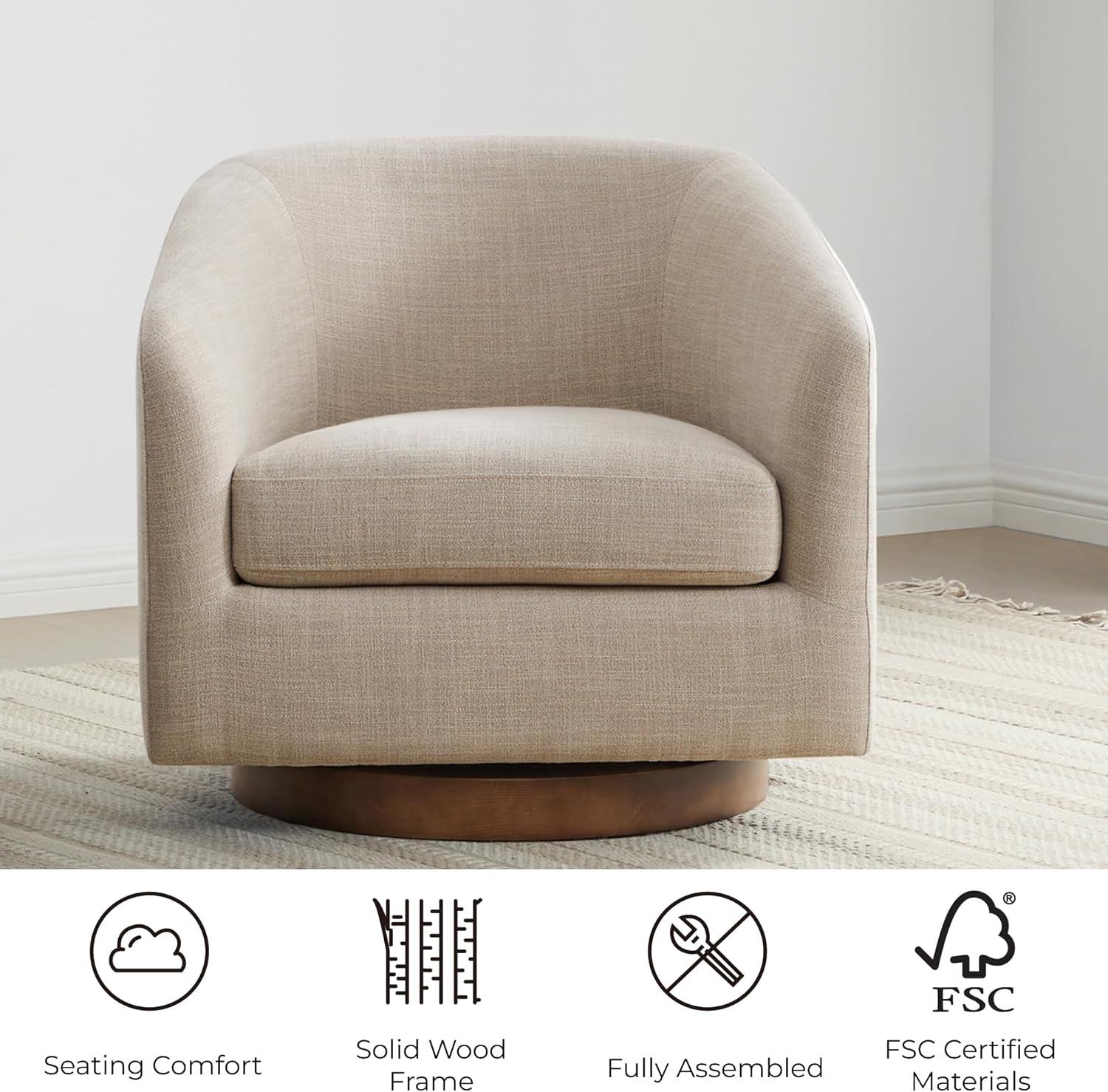 CHITA Swivel Accent Chair Fabric, Round Barrel Arm Chair Living Room, Flax Beige