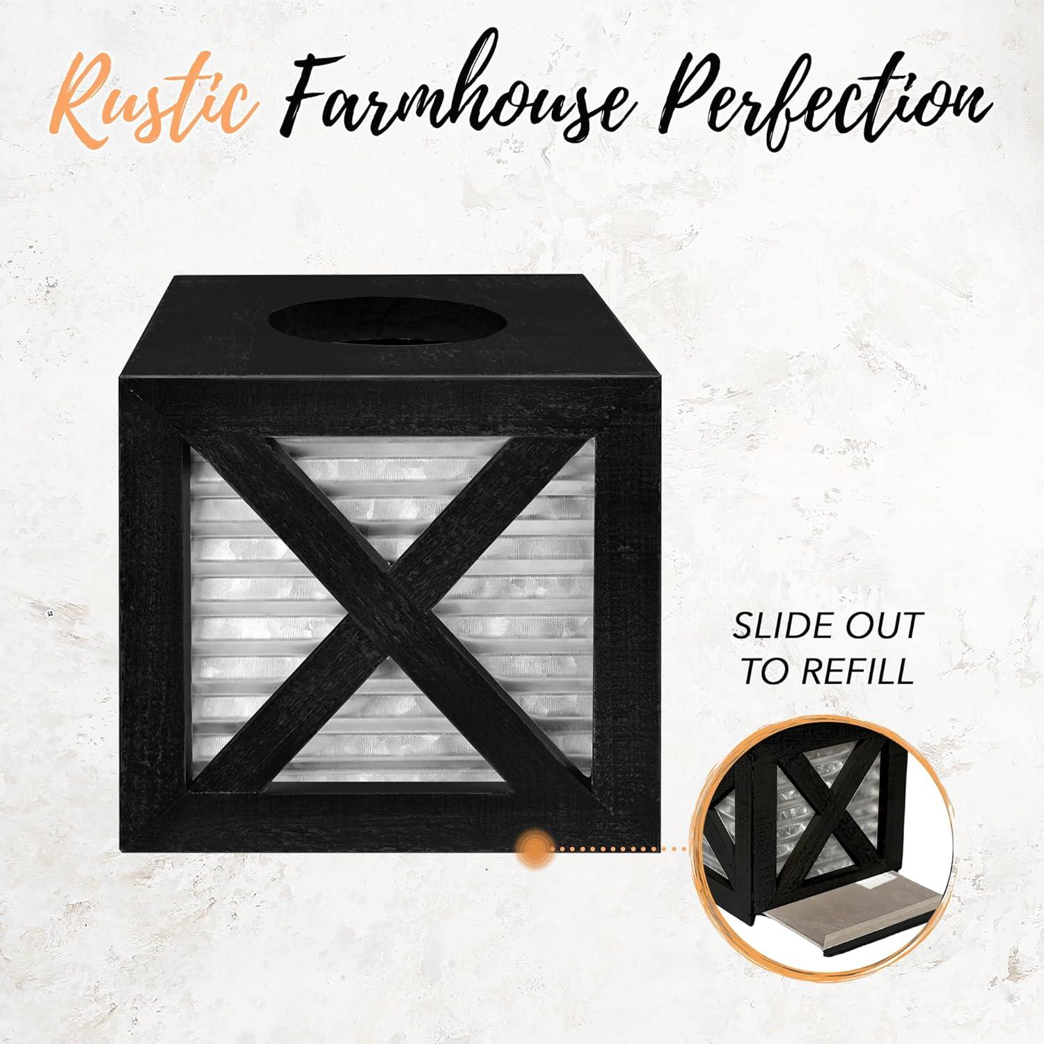 Black and Galvanized Metal Farmhouse Tissue Box Cover