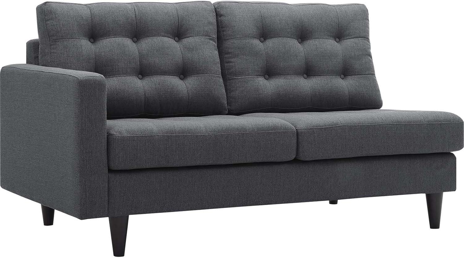 Gray Fabric Tufted Loveseat with Wooden Legs and Track Arms