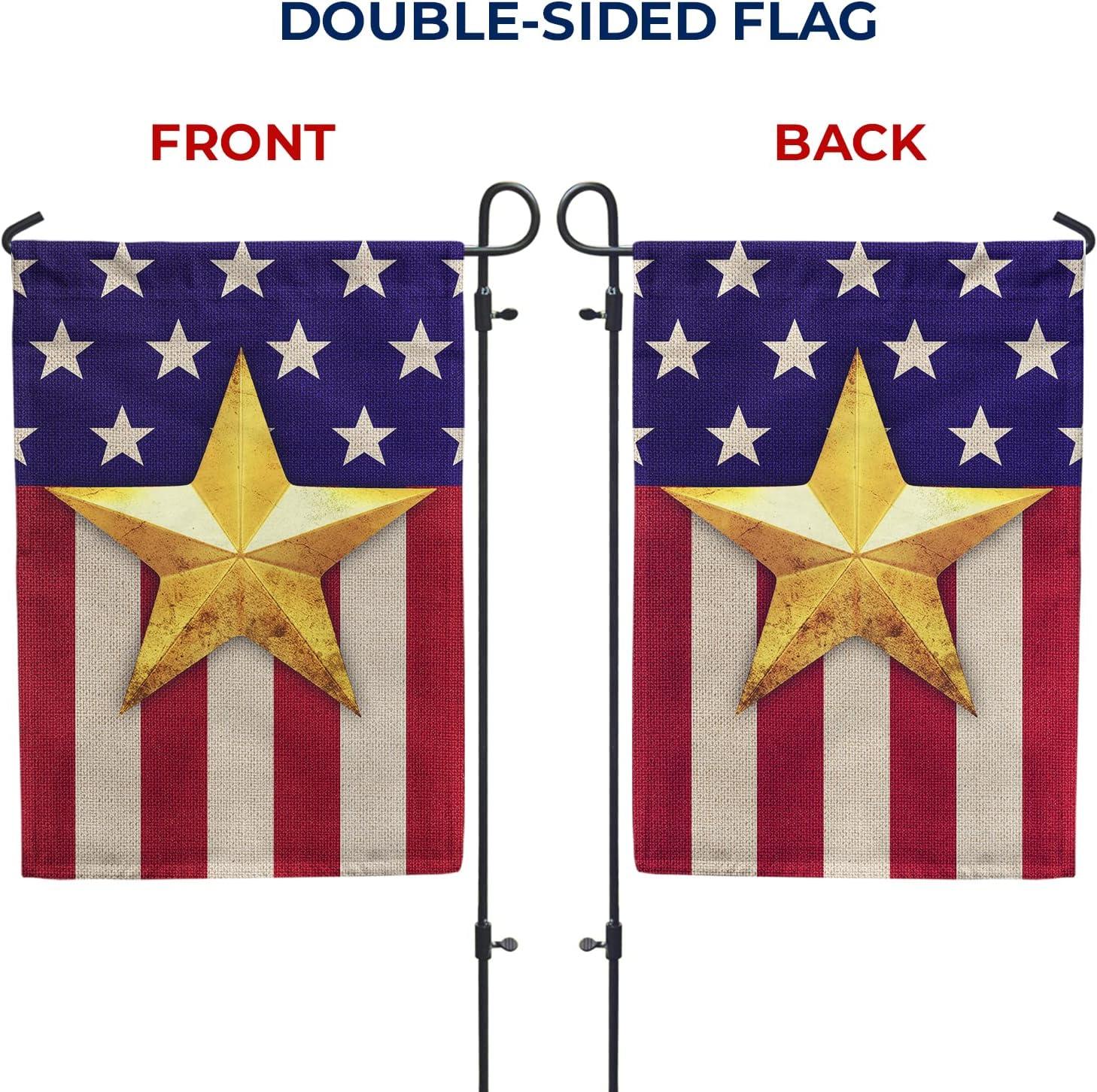 America Forever 4th of July Garden Flag 12.5 x18 Inch Double Sided Yard Outdoor Decorative Independence Day Patriotic Stars and Stripes USA Gold Star American Garden Flag