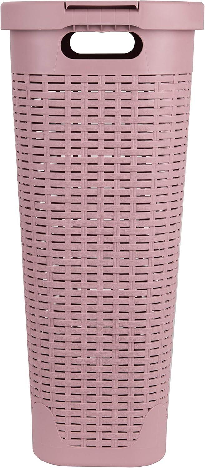 Mind Reader Mind Reader 40L Slim Laundry Hamper, Clothes Basket, Lid, Wicker Design, Plastic