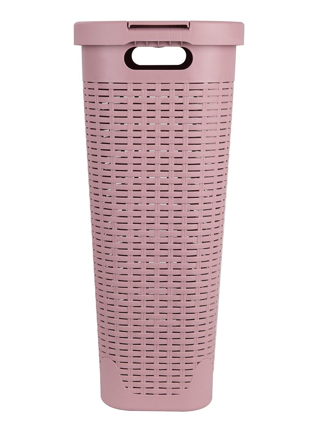 Mind Reader Mind Reader 40L Slim Laundry Hamper, Clothes Basket, Lid, Wicker Design, Plastic