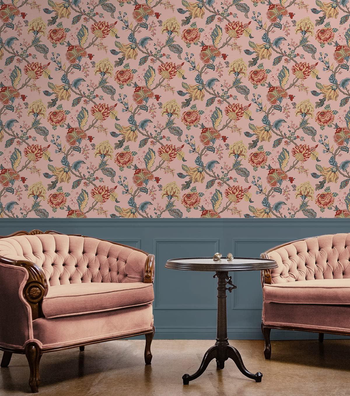 Blush Floral Jacobean Peel and Stick Wallpaper