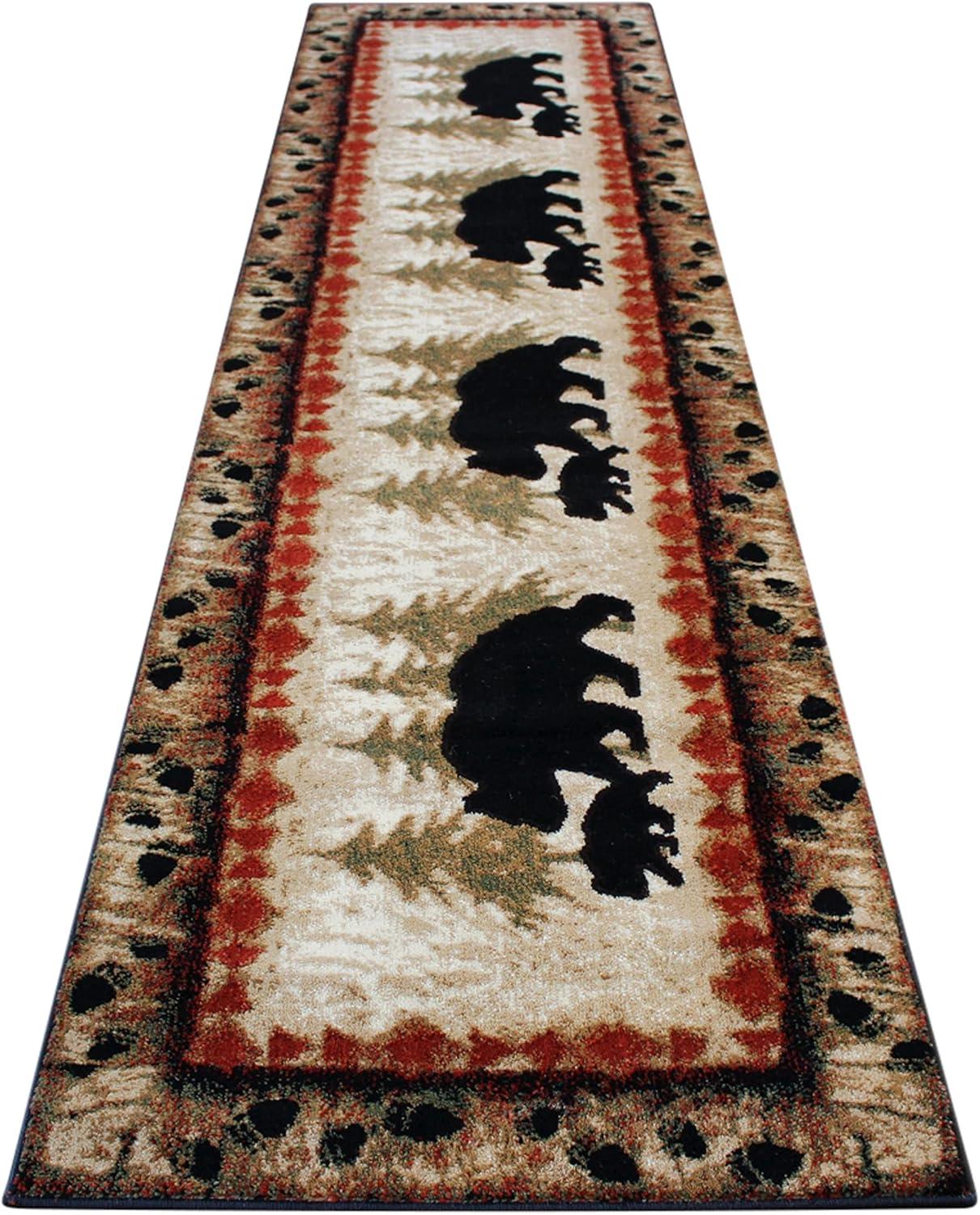 Rustic Lodge Black Bear and Cub 4' x 5' Area Rug