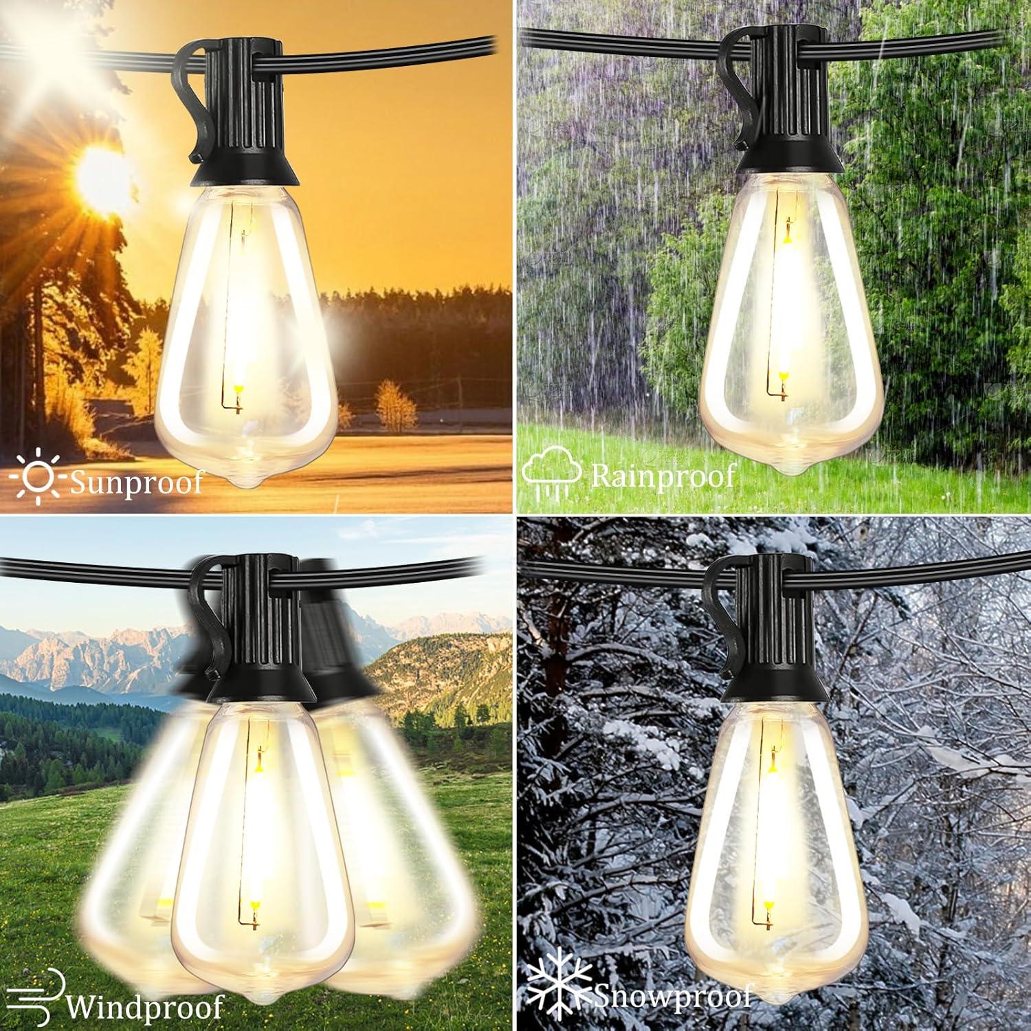 50FT Warm White LED Outdoor String Lights with Shatterproof Edison Bulbs