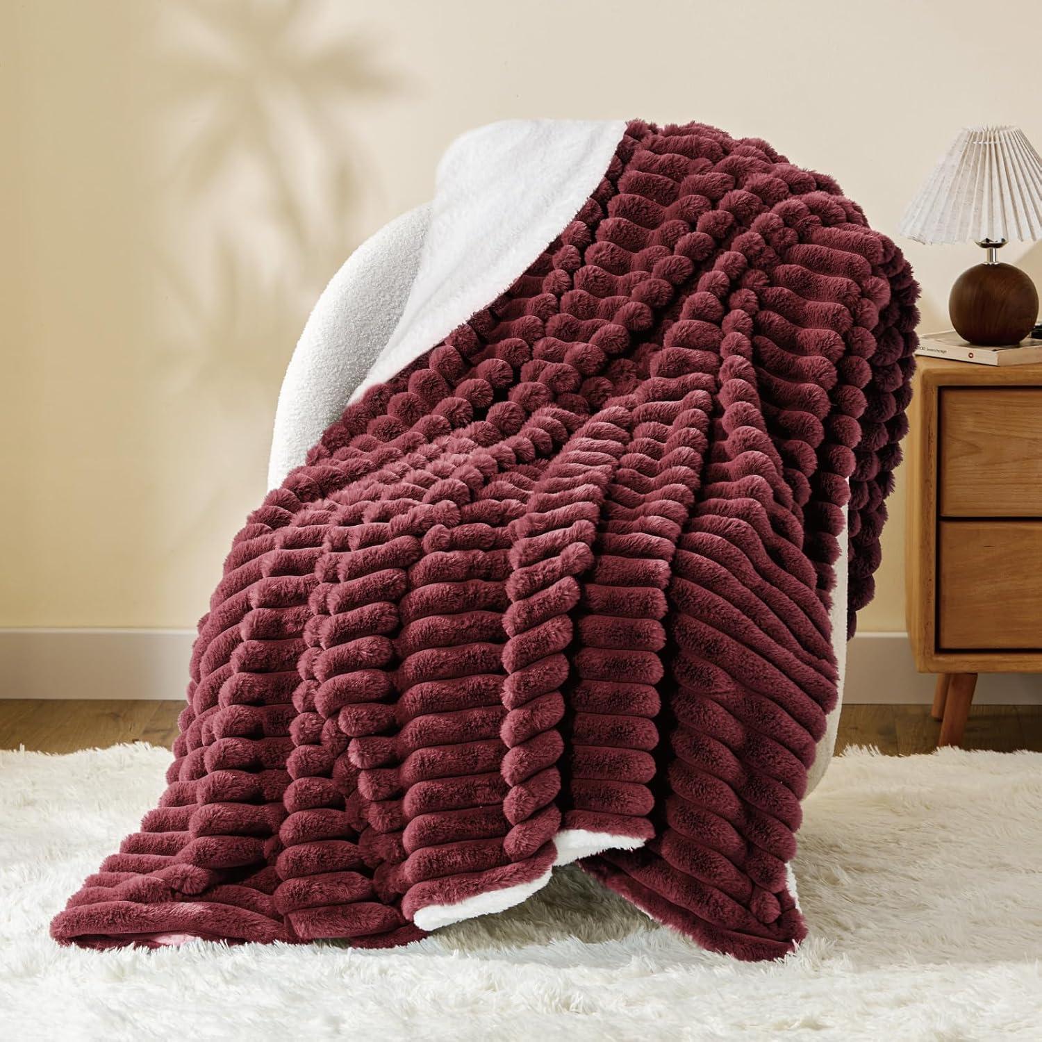 PAVILIA Soft Thick Fleece Flannel Ribbed Striped Throw Blanket, Luxury Fuzzy Plush Warm Cozy for Sofa Couch Bed