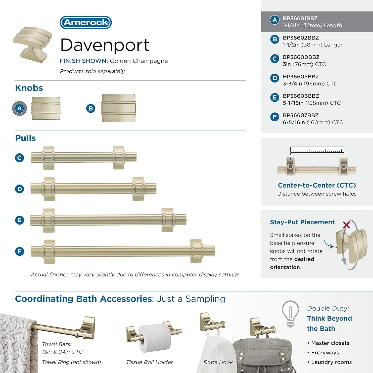 Davenport 1 3/16" Length Square Knob