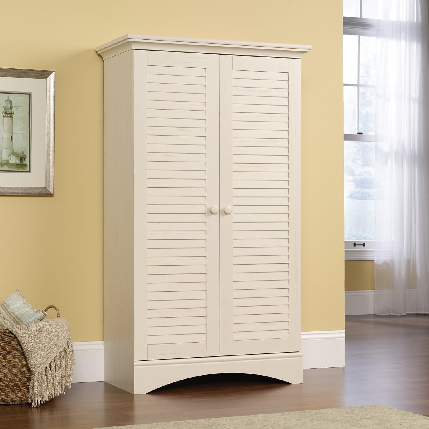 Sauder Harbor View Storage Cabinet, Antiqued White Finish