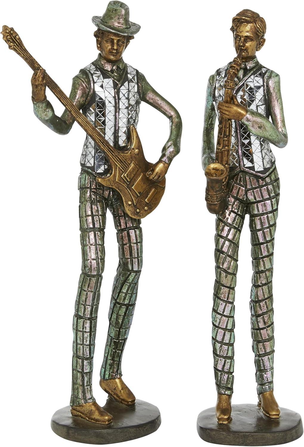 Silver Polystone Musician Sculptures Set of 2