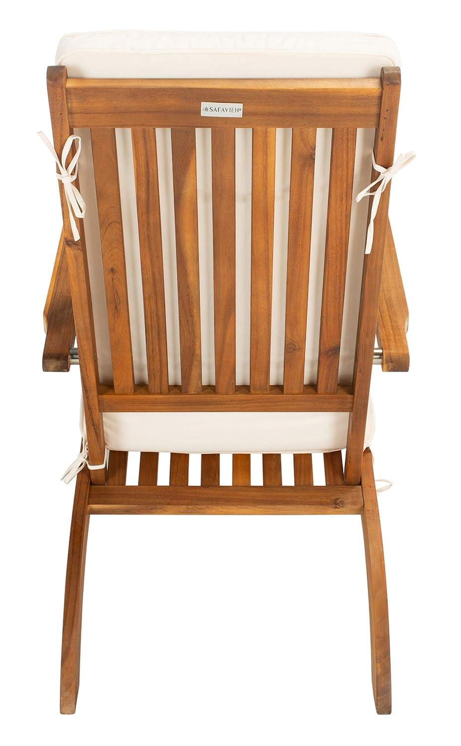 Palmdale Lounge Chair - Outdoor - PAT7015 - Natural/Beige + Blue Stripped Pillow -Safavieh
