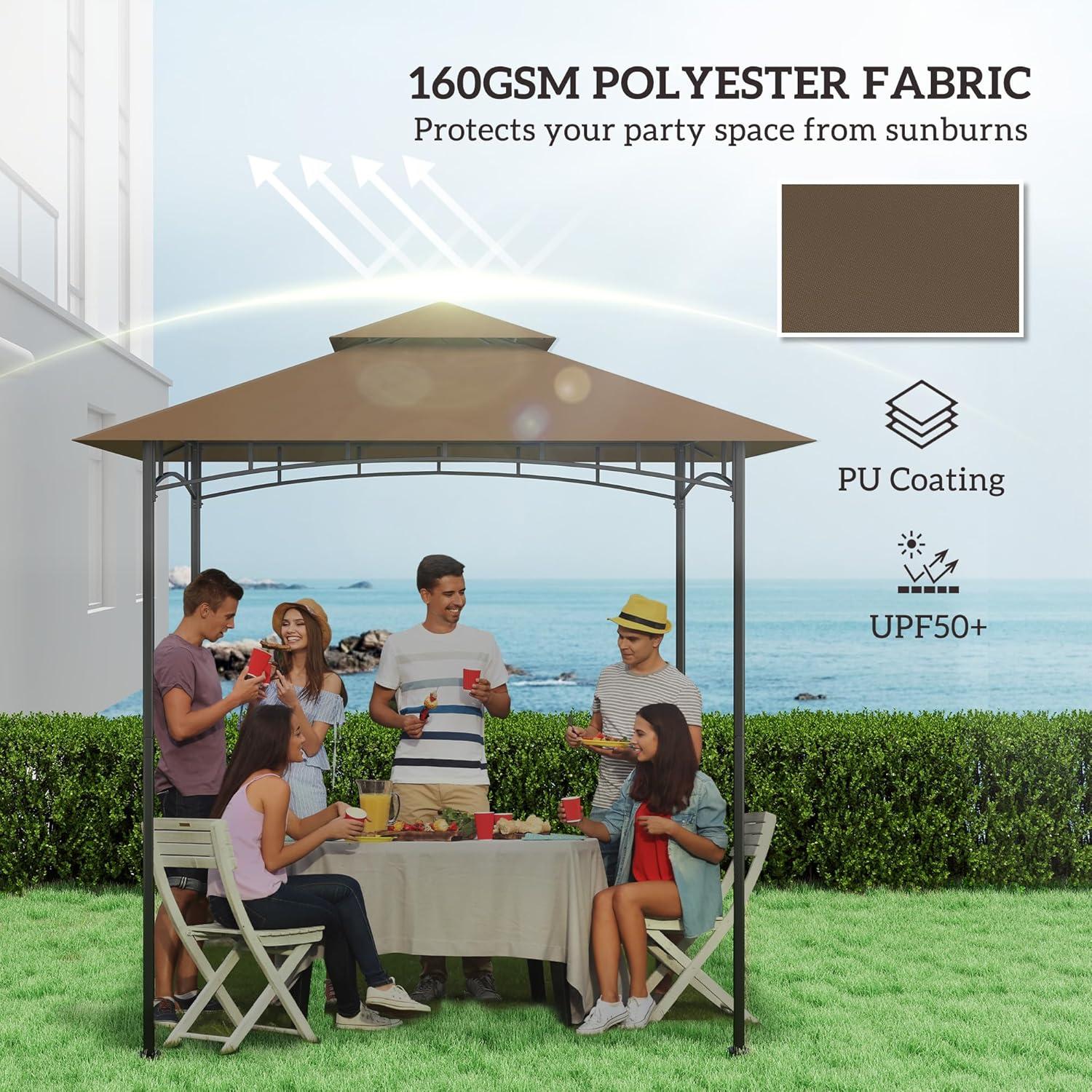 Outsunny Grill Gazebo Canopy Replacement Roof, UPF50+ Protected, 5' x 8' Outdoor BBQ Canopy Replacement Cover, Double Tiered Grill Canopy Replacement Cover, TOP COVER ONLY