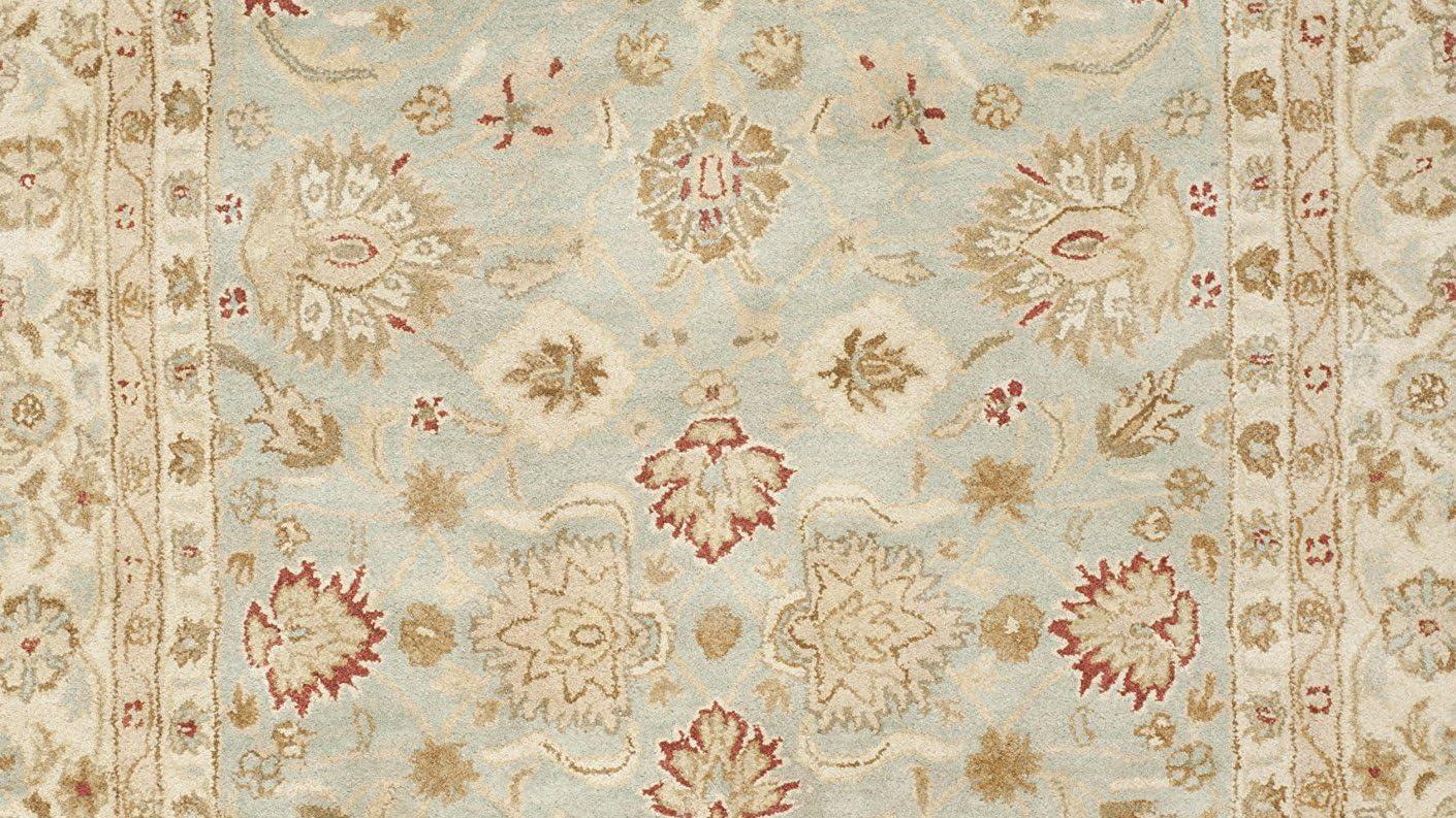 SAFAVIEH Antiquity Lorraine Floral Bordered Wool Area Rug, Grey Blue/Beige, 9' x 12'