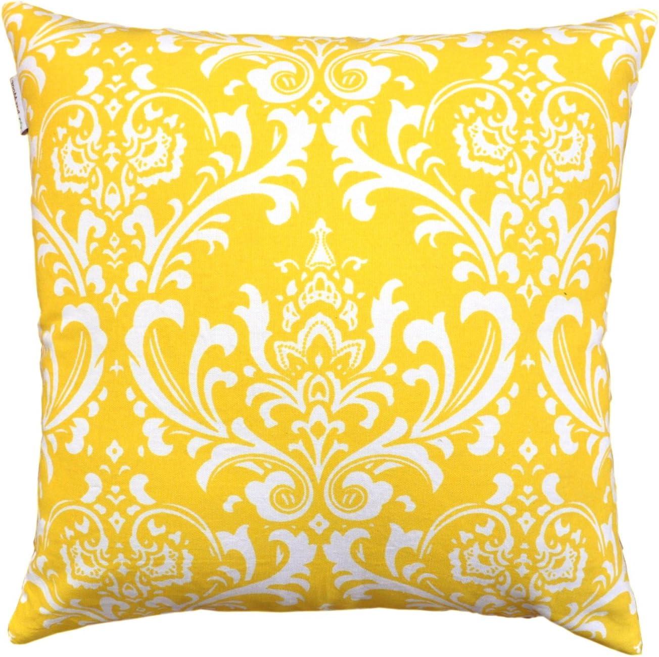 TreeWool (Pack of 2) Damask Accent Decorative Cotton Throw Pillow Covers (22 x 22 Inches, Yellow)