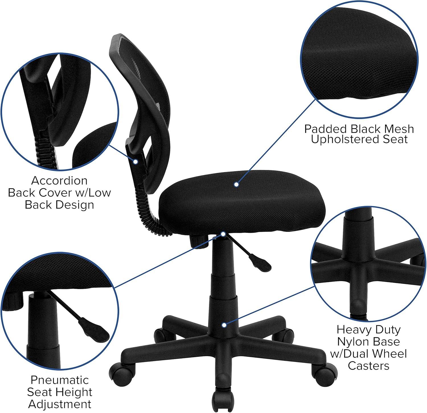 Flash Furniture Low Back Black Mesh Swivel Task Office Chair with Curved Square Back