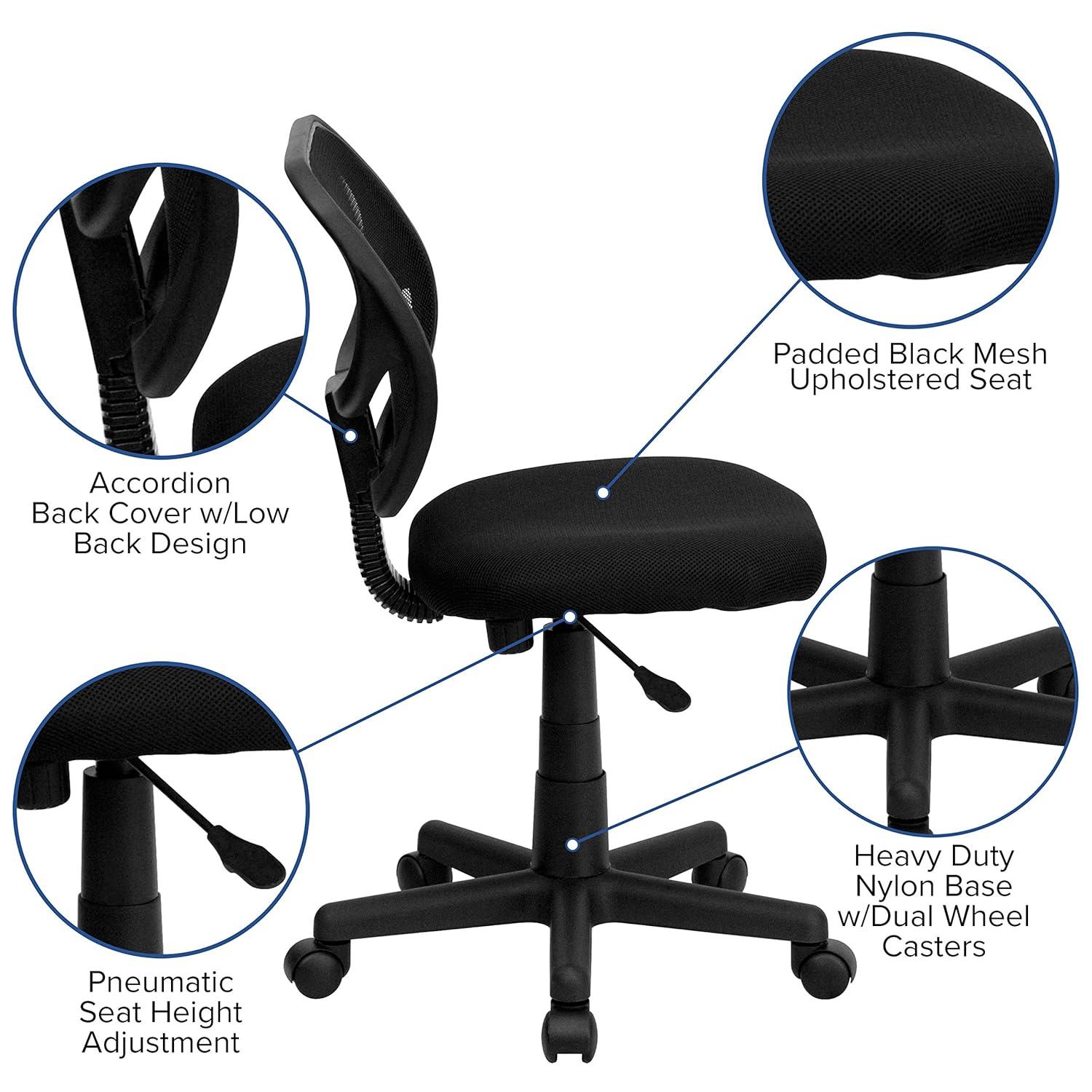 Flash Furniture Low Back Black Mesh Swivel Task Office Chair with Curved Square Back