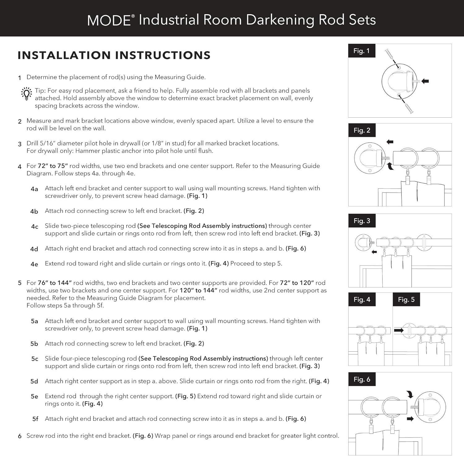 Mode Industrial Room Darkening Collection 1 1/8 in Diameter Curtain Rod Set with Steel Wall Mounted Adjustable, Blocks Light