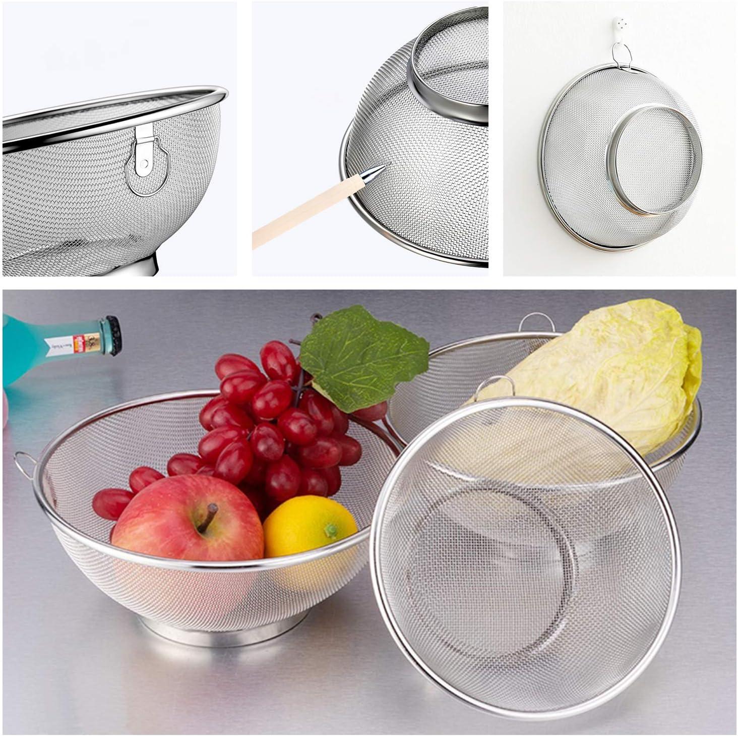 2 Pack Stainless Steel Mesh Colander Kitchen Fine Mesh Strainer Bowl Straining Screen Basket Drainer Rice Washing Bowl Colander Sieve Sifters for Rice, Pasta, Noodles, Vegetables, Fruits