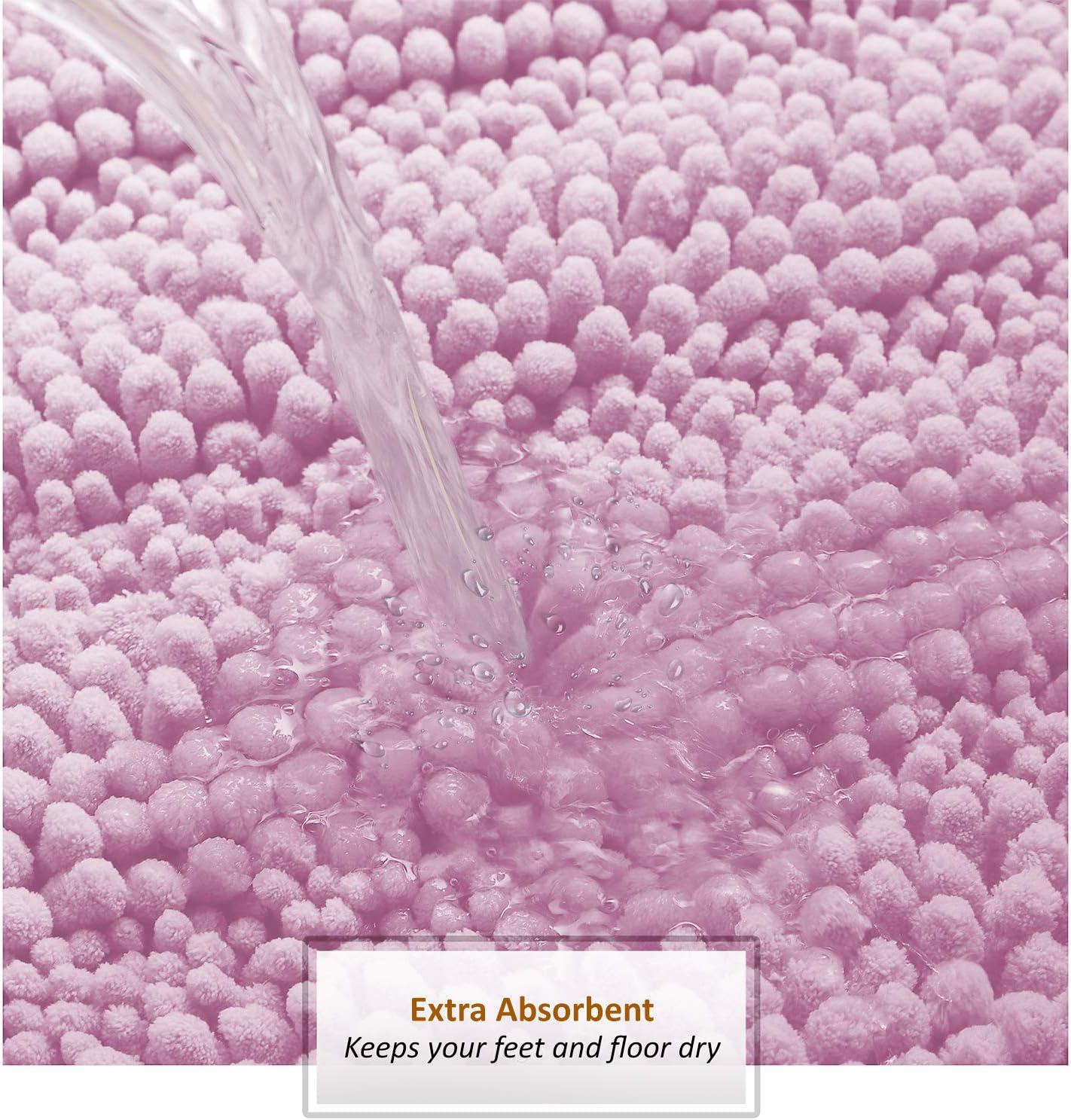 Hearth & Harbor 3 Piece Striped Bathroom Rug set, Ultra Soft Chenille Bathroom Rugs - Lilac
