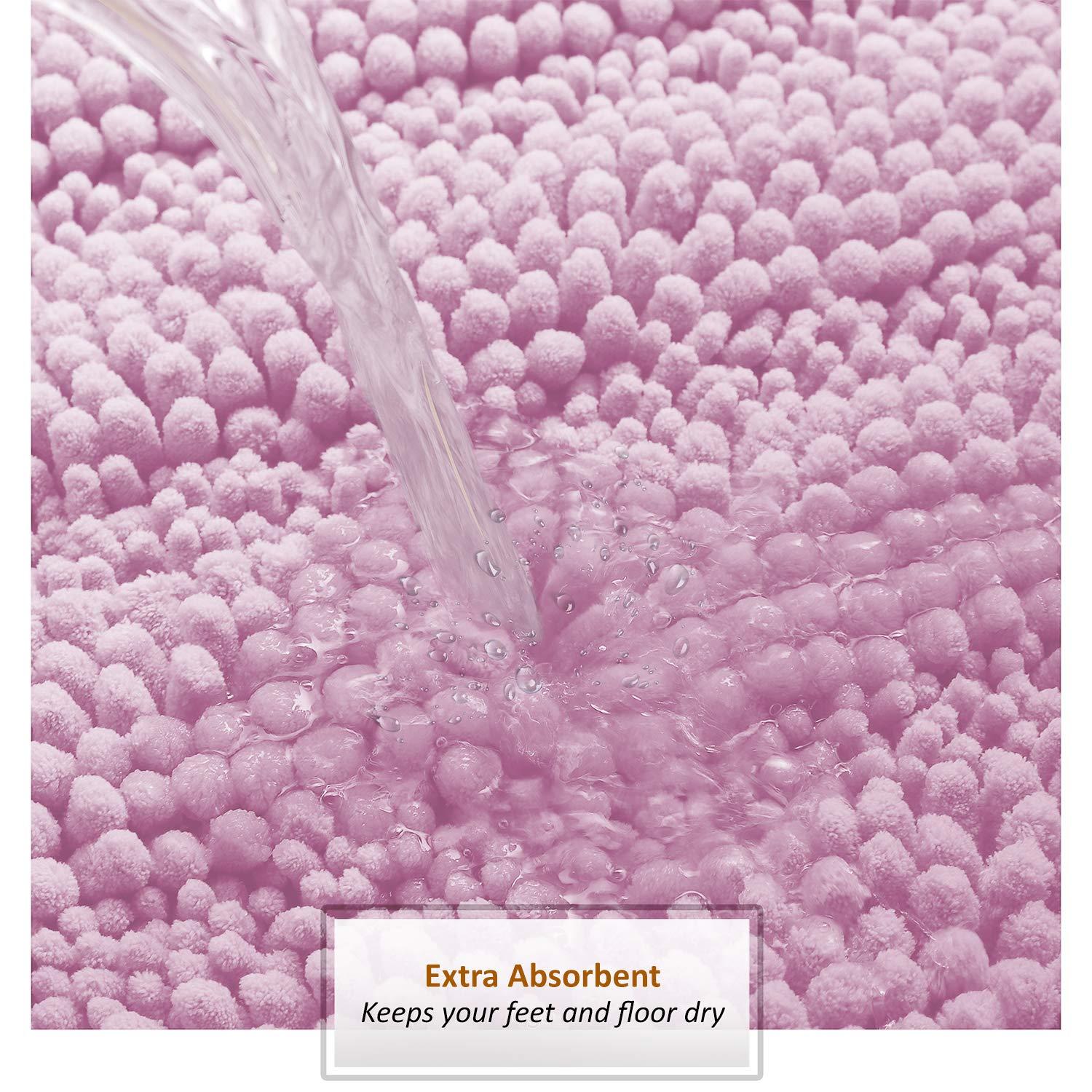 Hearth & Harbor 3 Piece Striped Bathroom Rug set, Ultra Soft Chenille Bathroom Rugs - Lilac