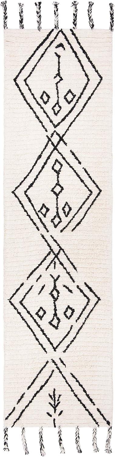 SAFAVIEH Casablanca Otis Abstract Moroccan Wool Shag Runner Rug, Ivory/Black, 2'3" x 8'