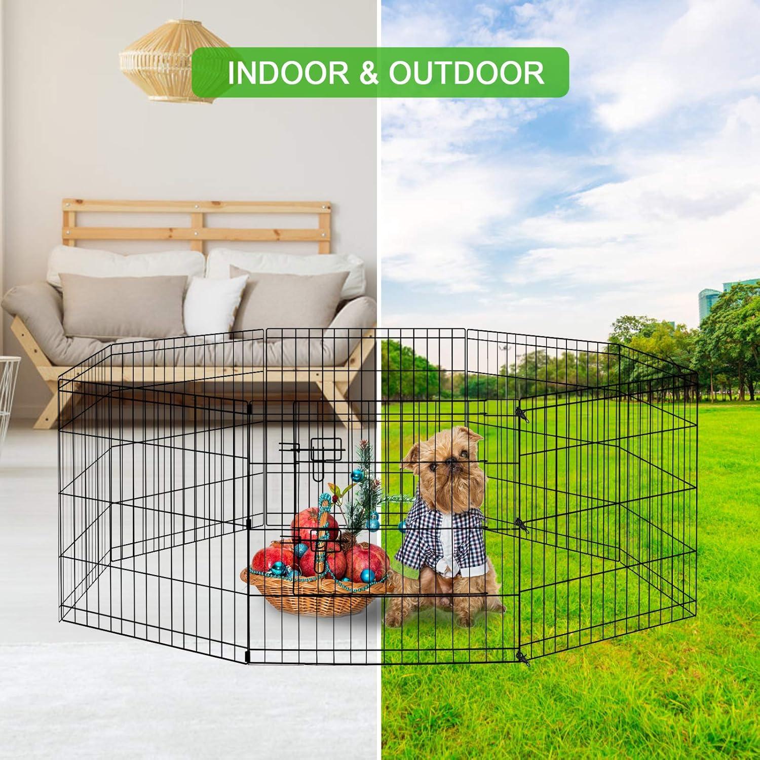 Pet Dog Playpen Foldable Puppy Exercise Pen Metal Portable Yard Fence for Small Dog & Travel Camping 8 Panel-24& 24'' (24"x24")