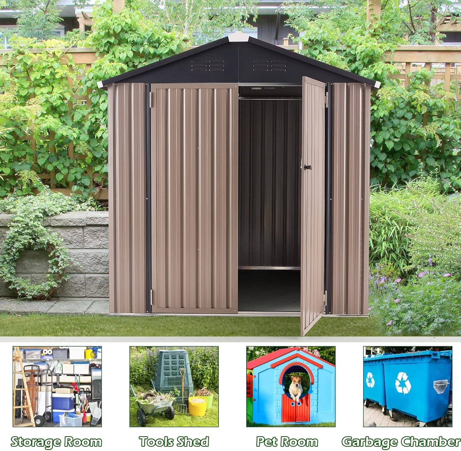 AECOJOY 6' x 6' Outdoor Storage Shed with Rack & Shelves Metal Utility Tool Shed with Lockable Door for Backyard & Garden on Clearance