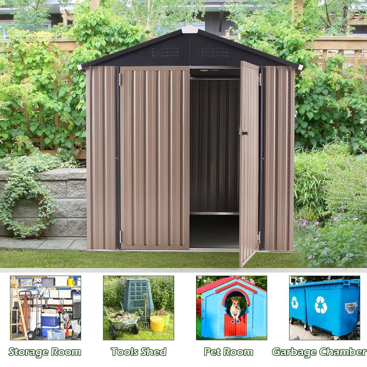 AECOJOY 6' x 6' Outdoor Storage Shed with Rack & Shelves Metal Utility Tool Shed with Lockable Door for Backyard & Garden on Clearance