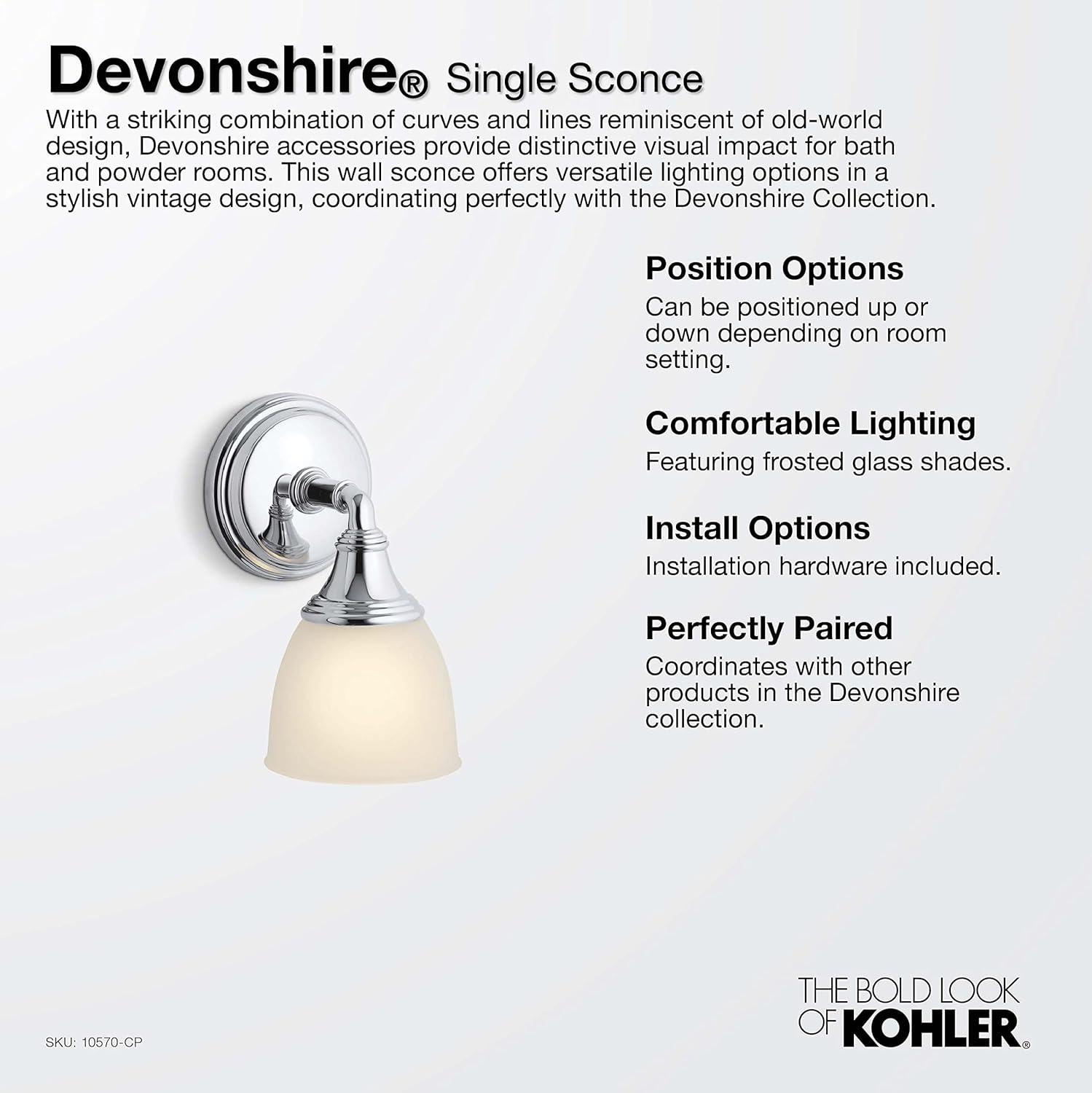 Devonshire 1 Light Indoor Bathroom Wall Sconce, Position Facing Up or Down, UL Listed